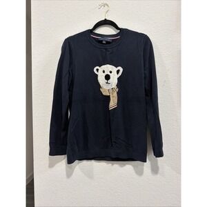 Tommy Hilfiger Women's Navy Blue Polar Bear Sweater 100% Cotton Knit Sz Large
